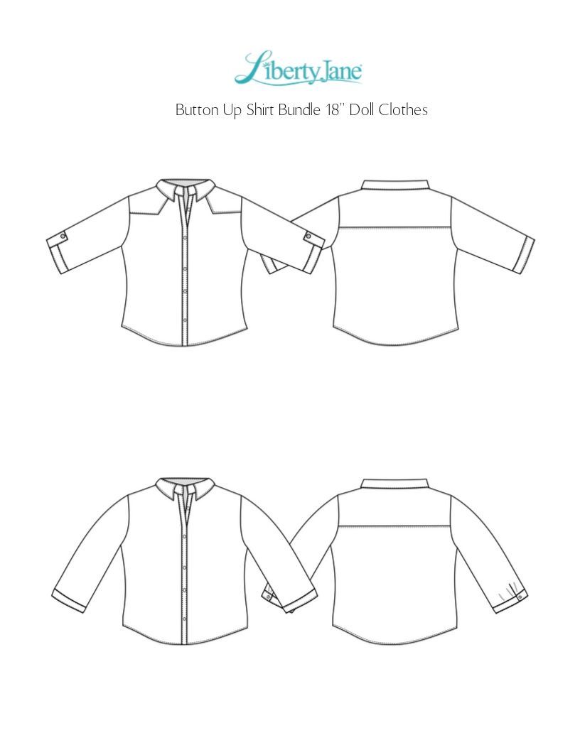Liberty Jane 18 Inch Modern Button Up Shirt Bundle for Girls and Boys 18" Doll Clothes Pattern Pixie Faire
