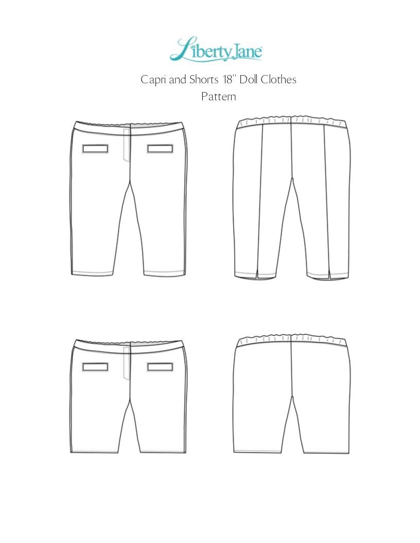 Liberty Jane 18 Inch Modern Capri and Shorts 18" Doll Clothes Pattern Pixie Faire