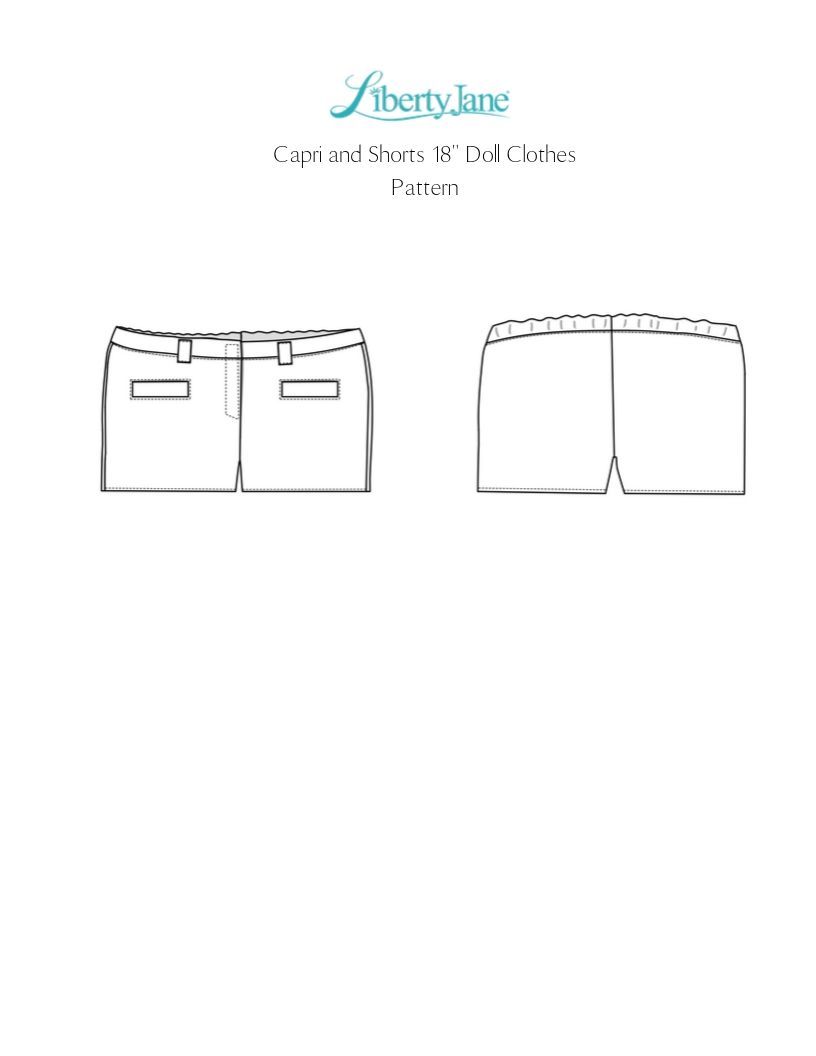Liberty Jane 18 Inch Modern Capri and Shorts 18" Doll Clothes Pattern Pixie Faire