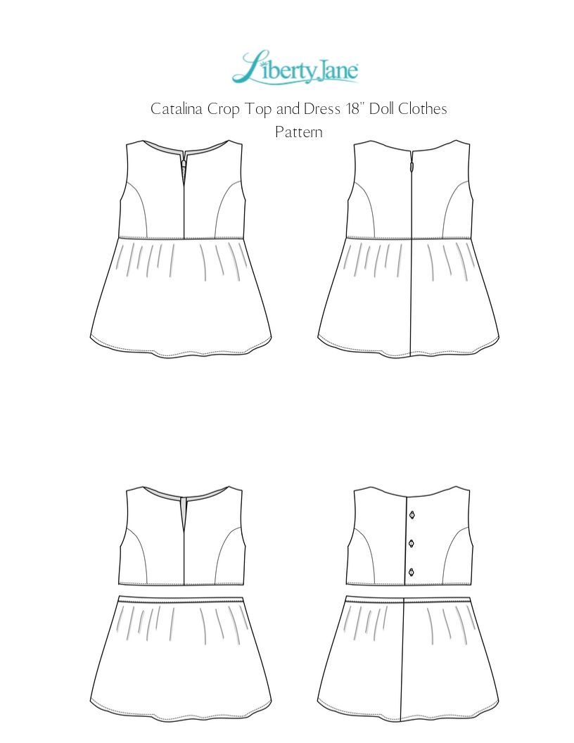 Liberty Jane 18 Inch Modern Catalina Crop Top and Dress 18” Doll Clothes Pattern Pixie Faire