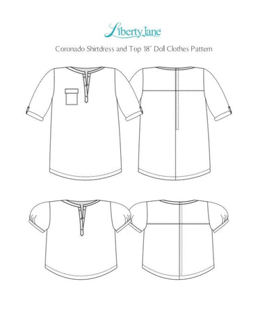 Liberty Jane 18 Inch Modern Coronado Shirtdress and Top 18" Doll Clothes Pattern Pixie Faire