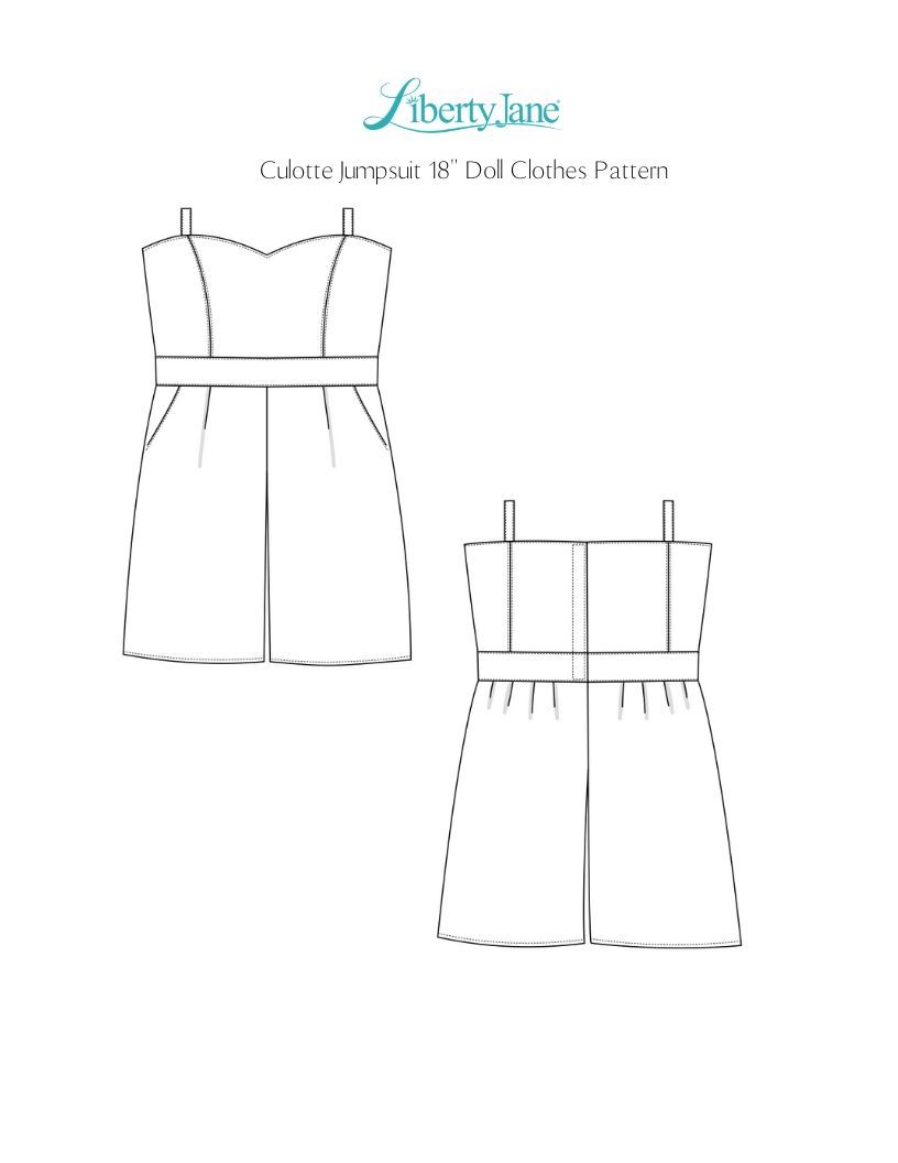 Liberty Jane 18 Inch Modern Culotte Jumpsuit 18" Doll Clothes Pattern Pixie Faire