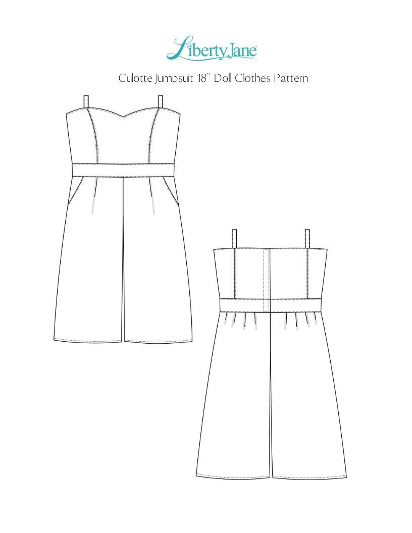 Liberty Jane 18 Inch Modern Culotte Jumpsuit 18" Doll Clothes Pattern Pixie Faire