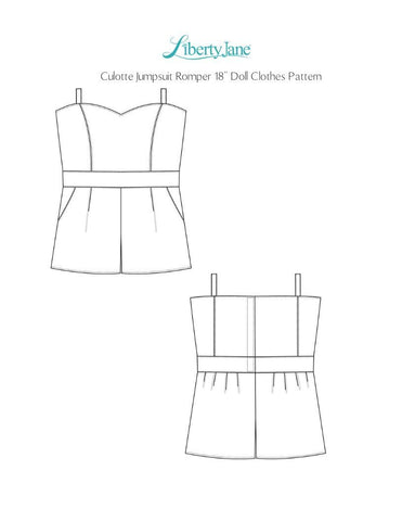 Liberty Jane 18 Inch Modern Culotte Jumpsuit 18" Doll Clothes Pattern Pixie Faire