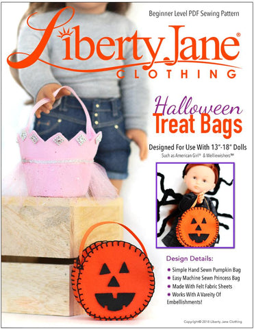 Liberty Jane 18 Inch Modern Halloween Treat Bags 13" - 18" Doll Clothes Pattern Pixie Faire