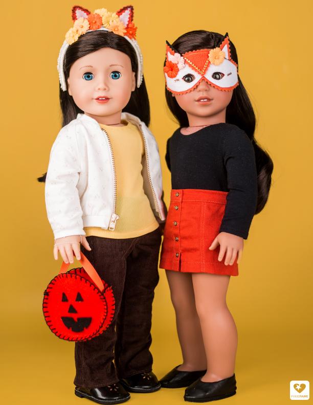 Miss Cake's Closet 18 Inch Modern Halloween Masks and Trick or Treat Bags 14-18" Doll Accessory Pattern Pixie Faire