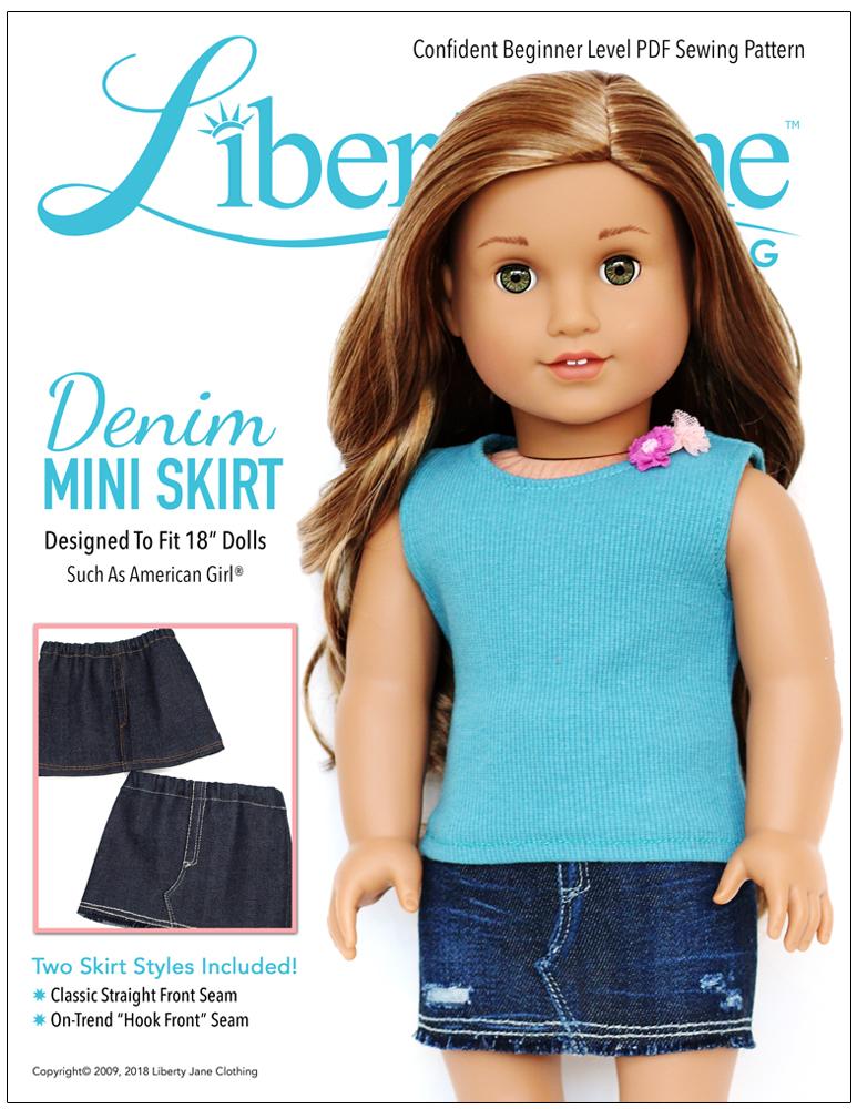 Liberty Jane 18 Inch Modern Denim Mini Skirt 18" Doll Clothes Pattern Pixie Faire