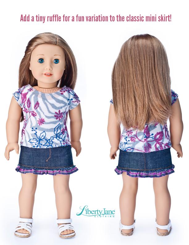 Liberty Jane 18 Inch Modern Denim Mini Skirt 18" Doll Clothes Pattern Pixie Faire
