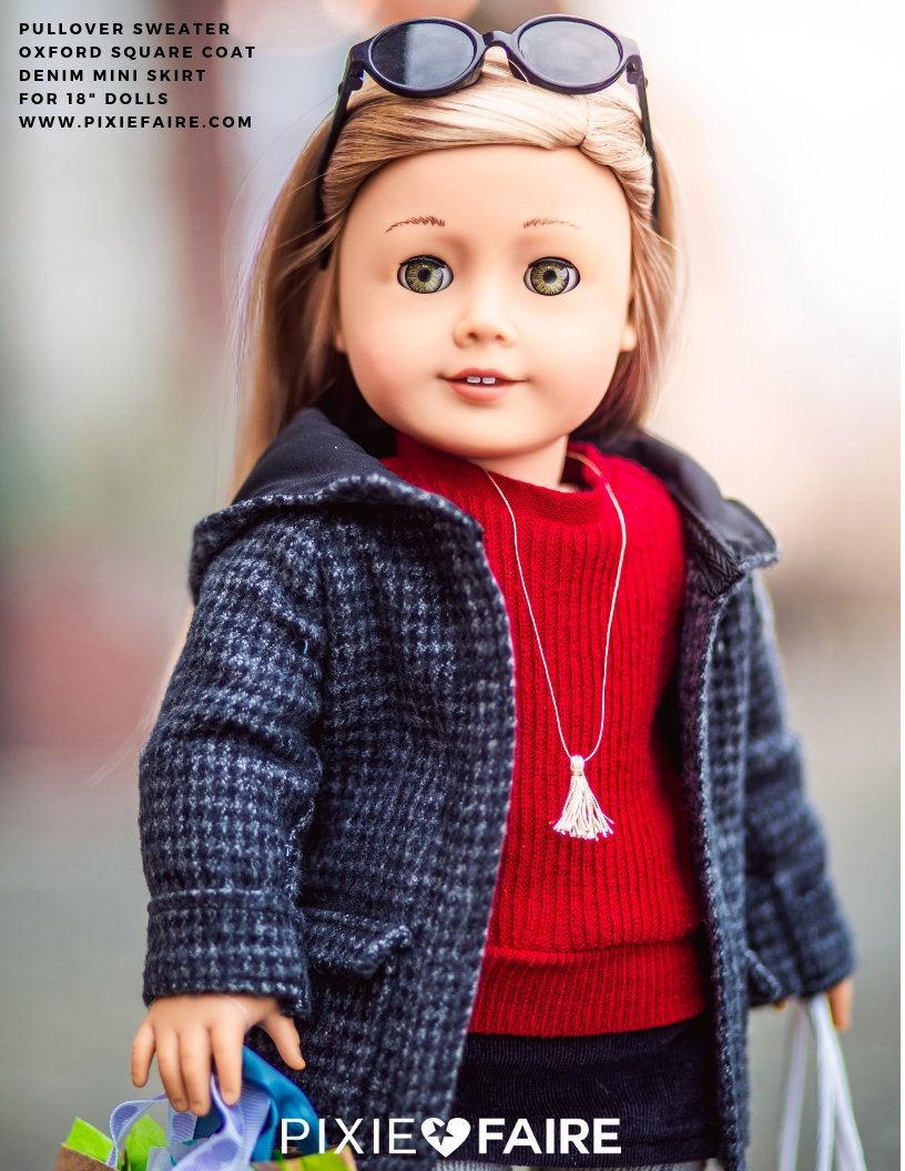 Liberty Jane 18 Inch Modern Oxford Square Coat 18" Doll Clothes Pattern Pixie Faire