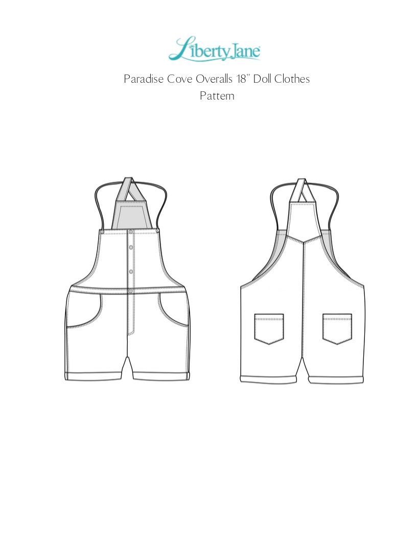 Liberty Jane 18 Inch Modern Paradise Cove Overalls 18" Doll Clothes Pattern Pixie Faire