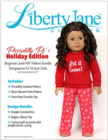 Liberty Jane 18 Inch Modern Piccadilly Pj's 18" Doll Clothes Pattern Pixie Faire