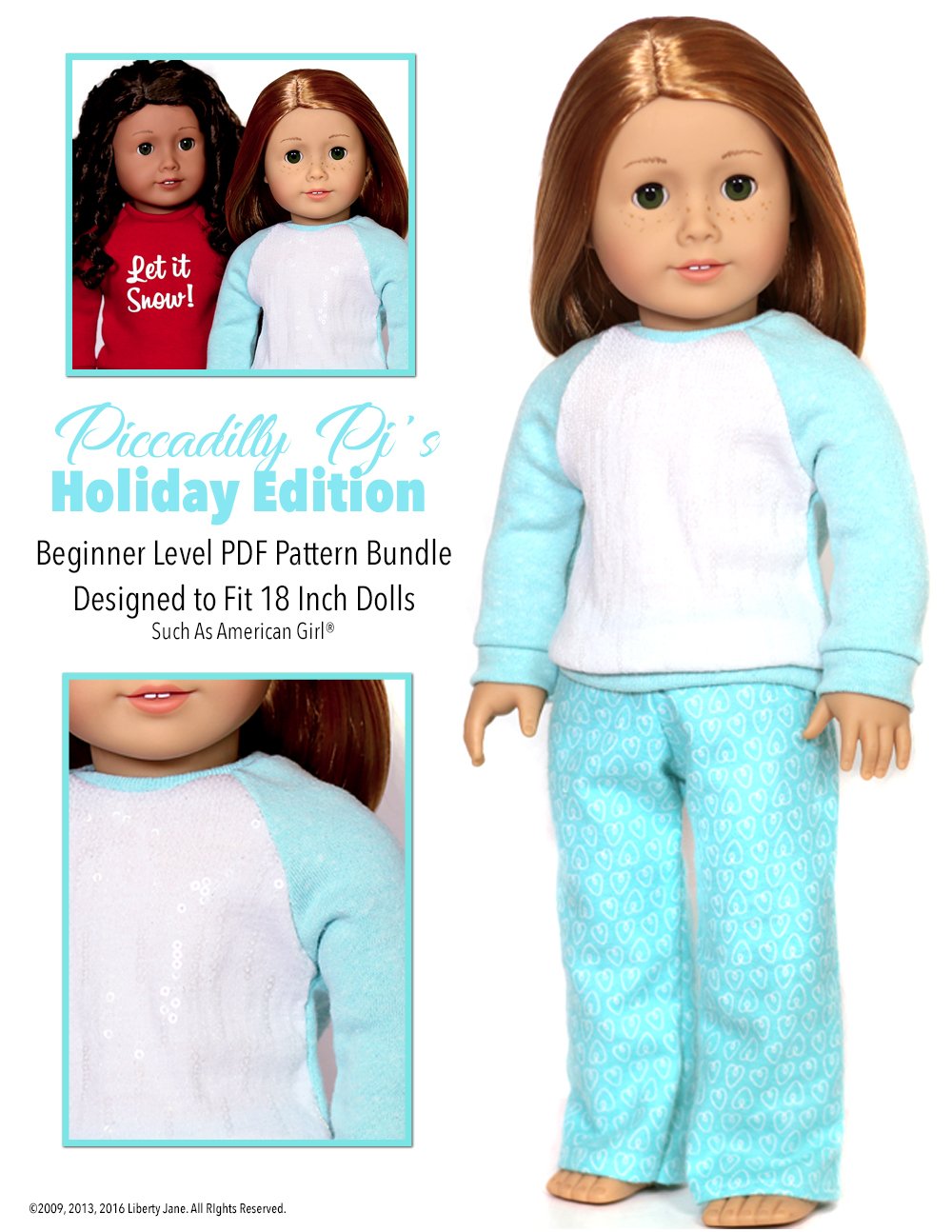 Liberty Jane 18 Inch Modern Piccadilly Pj's 18" Doll Clothes Pattern Pixie Faire