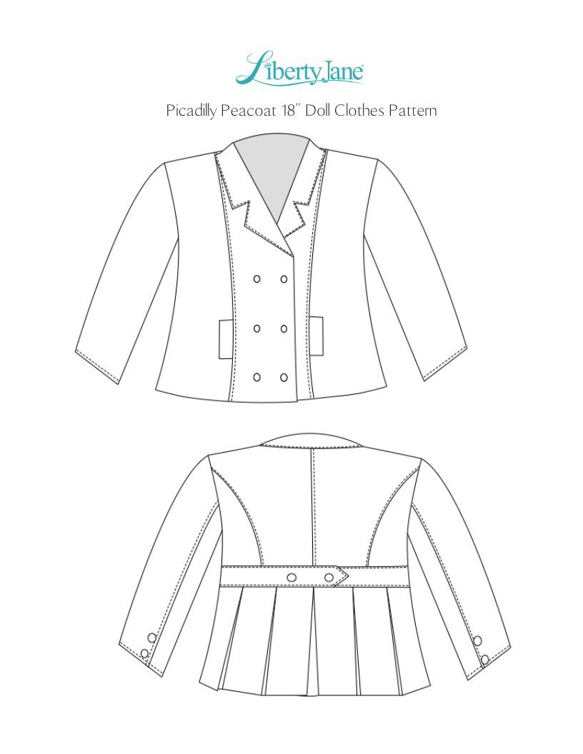 Liberty Jane 18 Inch Modern Piccadilly Peacoat 18" Doll Clothes Pattern Pixie Faire