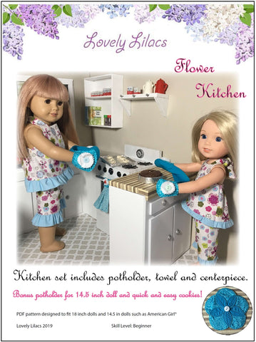 Lovely Lilacs 18 Inch Modern Flower Kitchen 14" - 18" Doll Accessory Pattern Pixie Faire