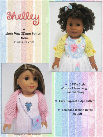 Little Miss Muffett Knitting Shelley 18" Doll Clothes Knitting Pattern Pixie Faire