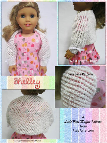 Little Miss Muffett Knitting Shelley 18" Doll Clothes Knitting Pattern Pixie Faire