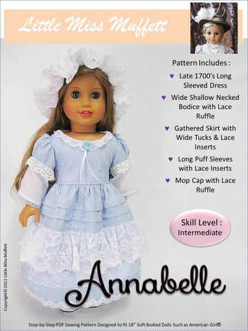 Little Miss Muffett 18 Inch Historical Annabelle 18" Doll Clothes Pattern Pixie Faire