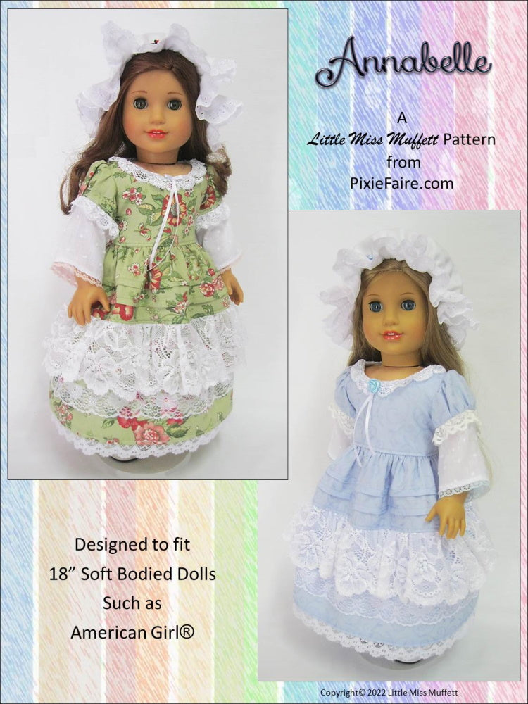 Little Miss Muffett 18 Inch Historical Annabelle 18" Doll Clothes Pattern Pixie Faire