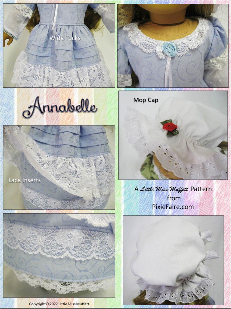 Little Miss Muffett 18 Inch Historical Annabelle 18" Doll Clothes Pattern Pixie Faire