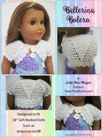 Little Miss Muffett Crochet Ballerina Bolero Crochet Pattern for 18" Dolls Pixie Faire