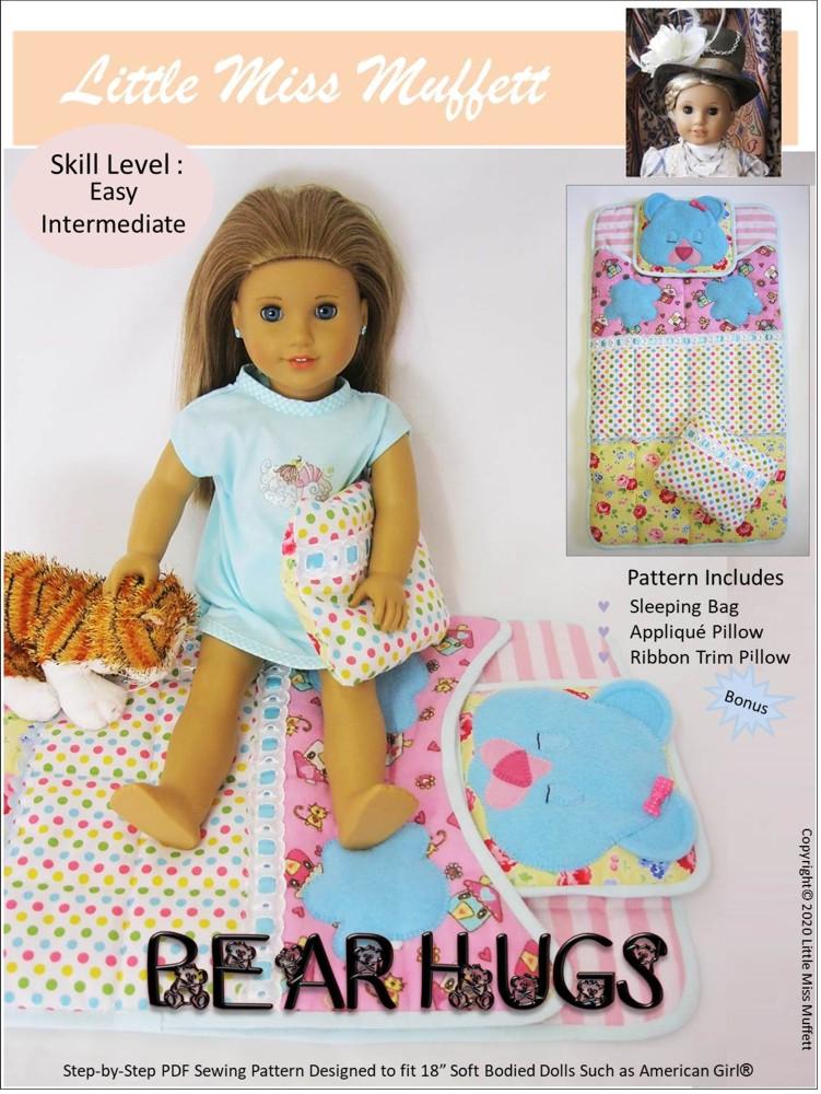 Little Miss Muffett 18 Inch Modern Bear Hugs Sleeping Bag 18" Doll Accessory Pattern Pixie Faire