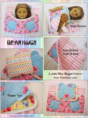 Little Miss Muffett 18 Inch Modern Bear Hugs Sleeping Bag 18" Doll Accessory Pattern Pixie Faire