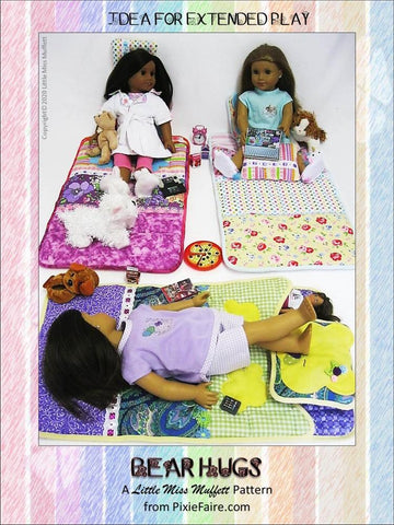 Little Miss Muffett 18 Inch Modern Bear Hugs Sleeping Bag 18" Doll Accessory Pattern Pixie Faire