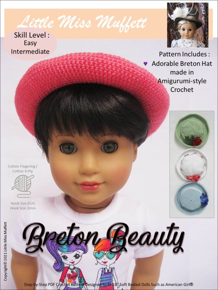 Little Miss Muffett Crochet Breton Beauty 18" Doll Clothes Crochet Pattern Pixie Faire