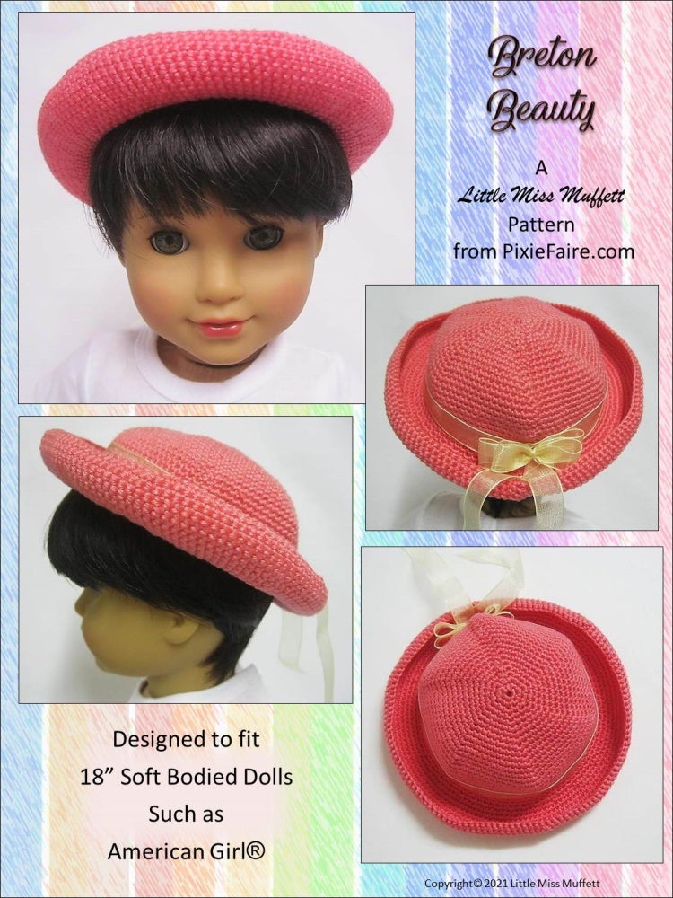Little Miss Muffett Crochet Breton Beauty 18" Doll Clothes Crochet Pattern Pixie Faire