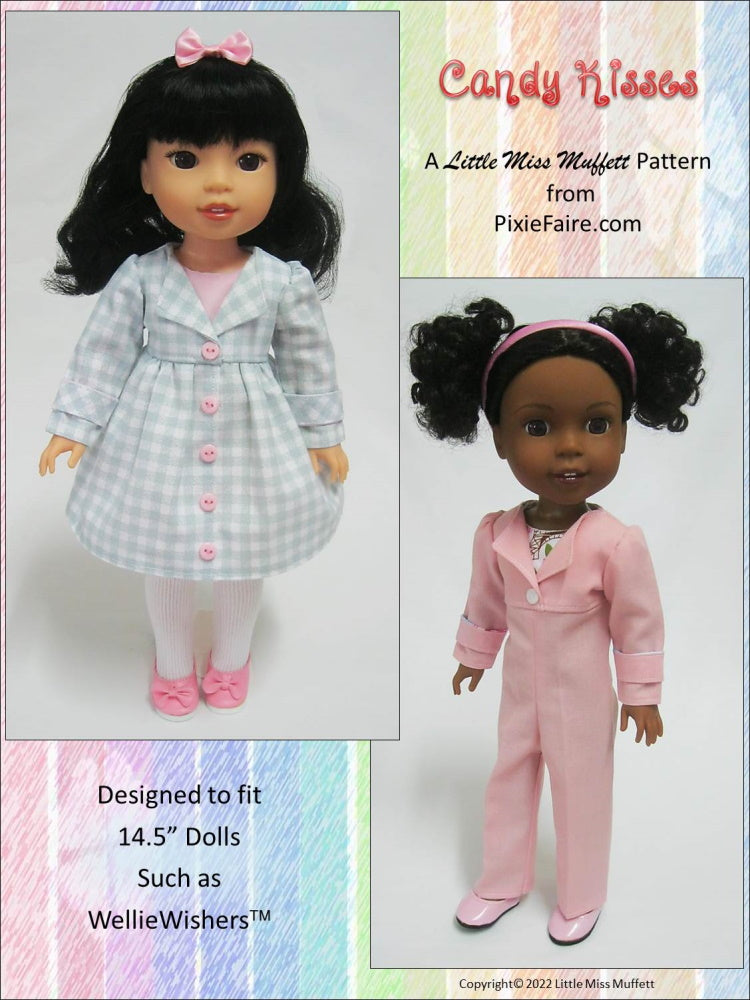Little Miss Muffett WellieWishers Candy Kisses Jumpsuit and Dress 14.5" Doll Clothes Pattern Pixie Faire
