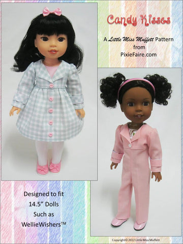 Little Miss Muffett WellieWishers Candy Kisses Jumpsuit and Dress 14.5" Doll Clothes Pattern Pixie Faire