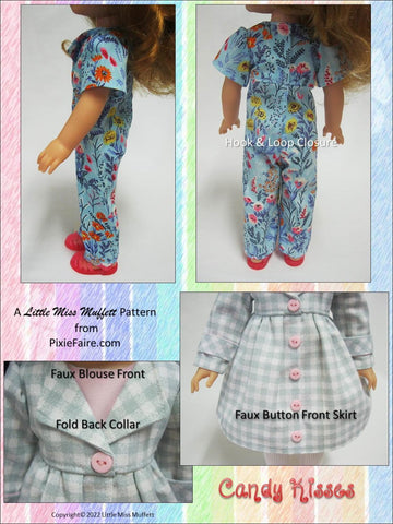 Little Miss Muffett WellieWishers Candy Kisses Jumpsuit and Dress 14.5" Doll Clothes Pattern Pixie Faire