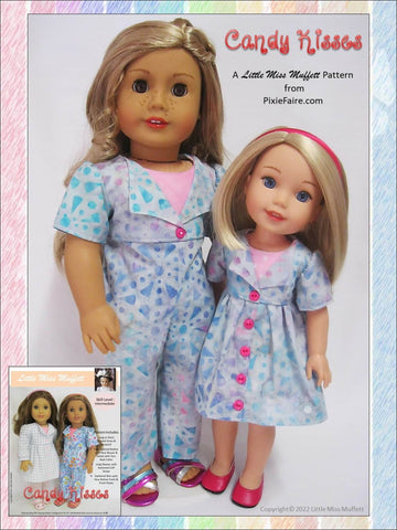 Little Miss Muffett WellieWishers Candy Kisses Jumpsuit and Dress 14.5" Doll Clothes Pattern Pixie Faire