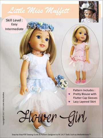 Little Miss Muffett WellieWishers Flower Girl 14.5" Doll Clothes Pattern Pixie Faire