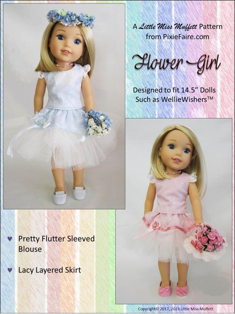 Little Miss Muffett WellieWishers Flower Girl 14.5" Doll Clothes Pattern Pixie Faire