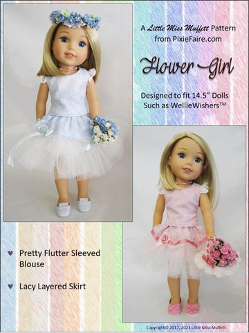 Little Miss Muffett WellieWishers Flower Girl 14.5" Doll Clothes Pattern Pixie Faire