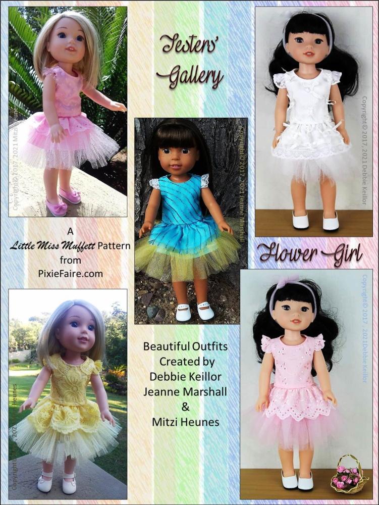 Little Miss Muffett WellieWishers Flower Girl 14.5" Doll Clothes Pattern Pixie Faire