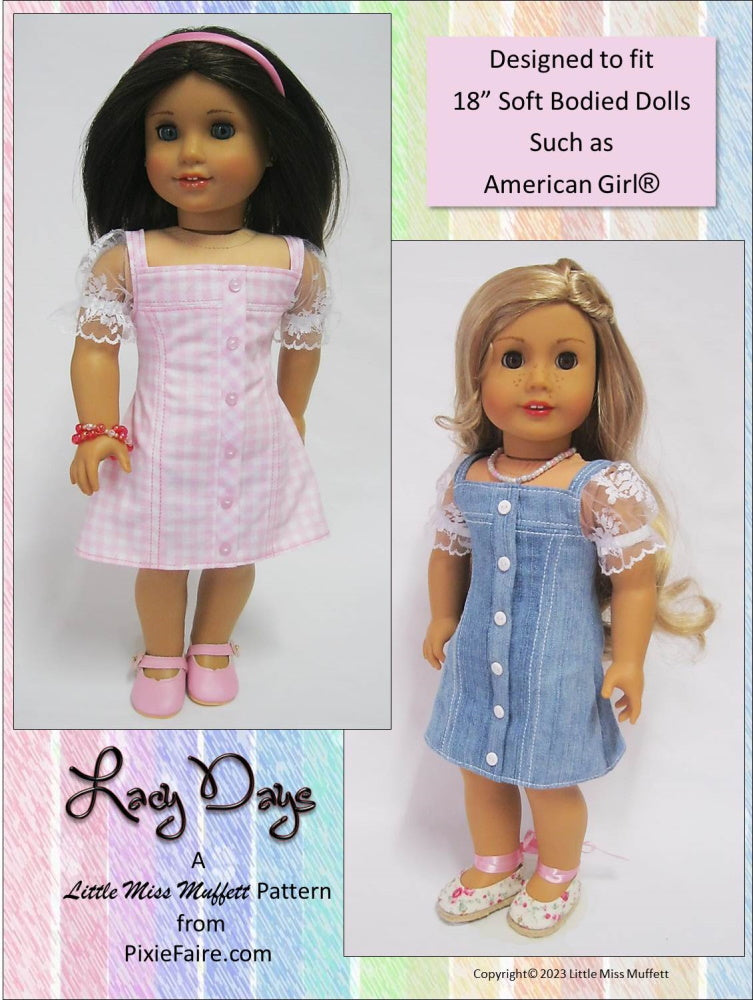 Little Miss Muffett 18 Inch Modern Lacy Days 18" Doll Clothes Pattern Pixie Faire