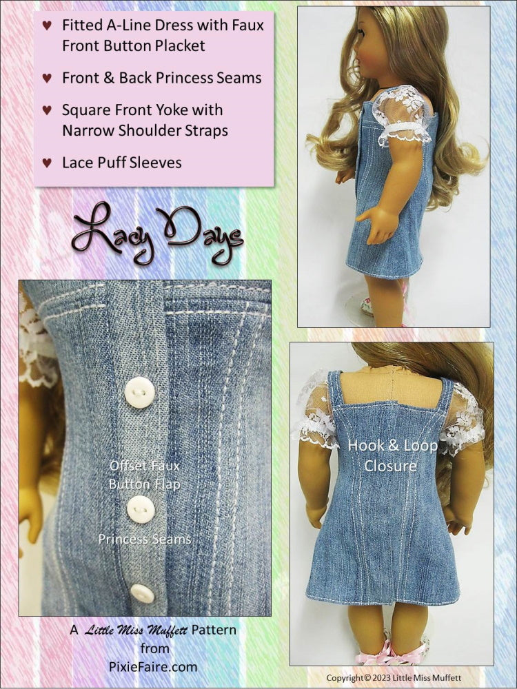 Little Miss Muffett 18 Inch Modern Lacy Days 18" Doll Clothes Pattern Pixie Faire
