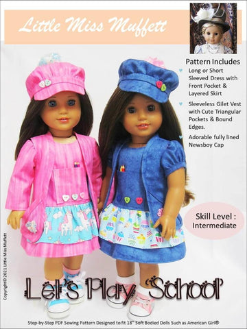 Little Miss Muffett 18 Inch Modern Let's Play 'School' 18" Doll Clothes Pattern Pixie Faire