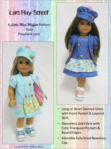 Little Miss Muffett 18 Inch Modern Let's Play 'School' 18" Doll Clothes Pattern Pixie Faire