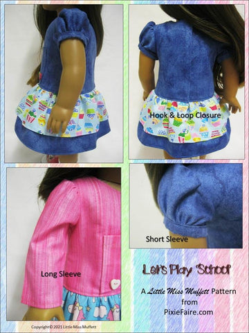 Little Miss Muffett 18 Inch Modern Let's Play 'School' 18" Doll Clothes Pattern Pixie Faire