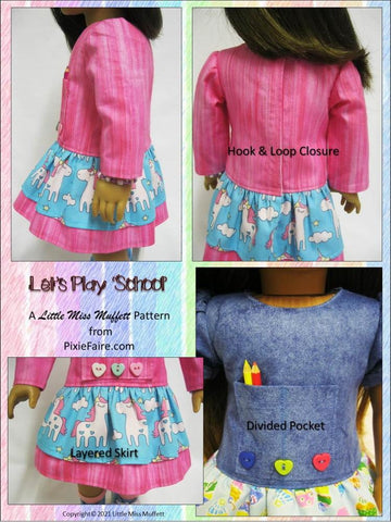 Little Miss Muffett 18 Inch Modern Let's Play 'School' 18" Doll Clothes Pattern Pixie Faire