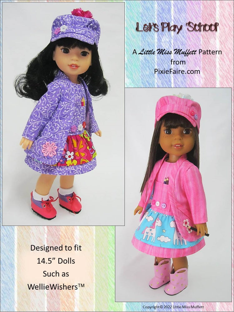 Little Miss Muffett WellieWishers Let's Play School 14.5" Doll Clothes Pattern Pixie Faire