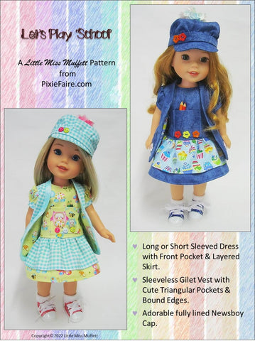 Little Miss Muffett WellieWishers Let's Play School 14.5" Doll Clothes Pattern Pixie Faire