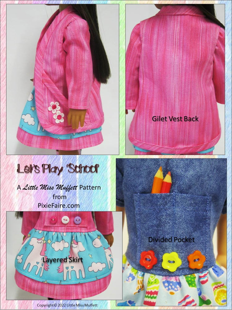 Little Miss Muffett WellieWishers Let's Play School 14.5" Doll Clothes Pattern Pixie Faire