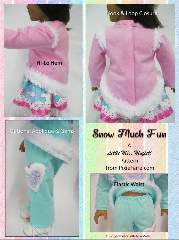 Little Miss Muffett 18 Inch Modern Snow Much Fun 18" Doll Clothes Pattern Pixie Faire