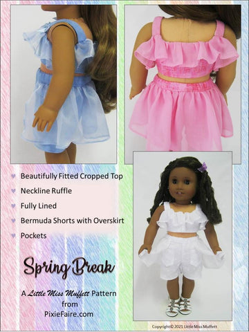 Little Miss Muffett 18 Inch Modern Spring Break 18" Doll Clothes Pattern Pixie Faire