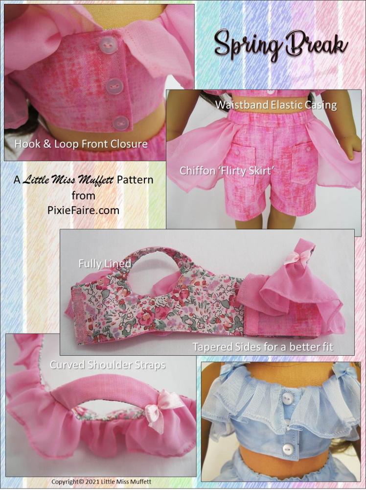 Little Miss Muffett 18 Inch Modern Spring Break 18" Doll Clothes Pattern Pixie Faire
