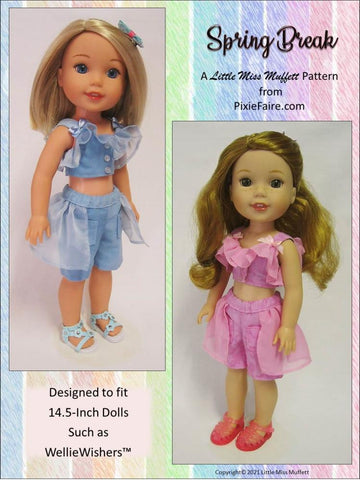 Little Miss Muffett WellieWishers Spring Break 14.5" Doll Clothes Pattern Pixie Faire